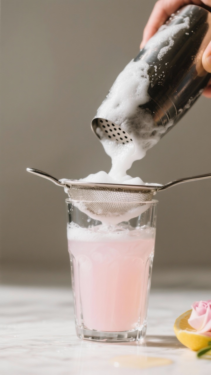 Cooking process: The dry shake and wet shake sequence captured as a still: cocktail shaker just open