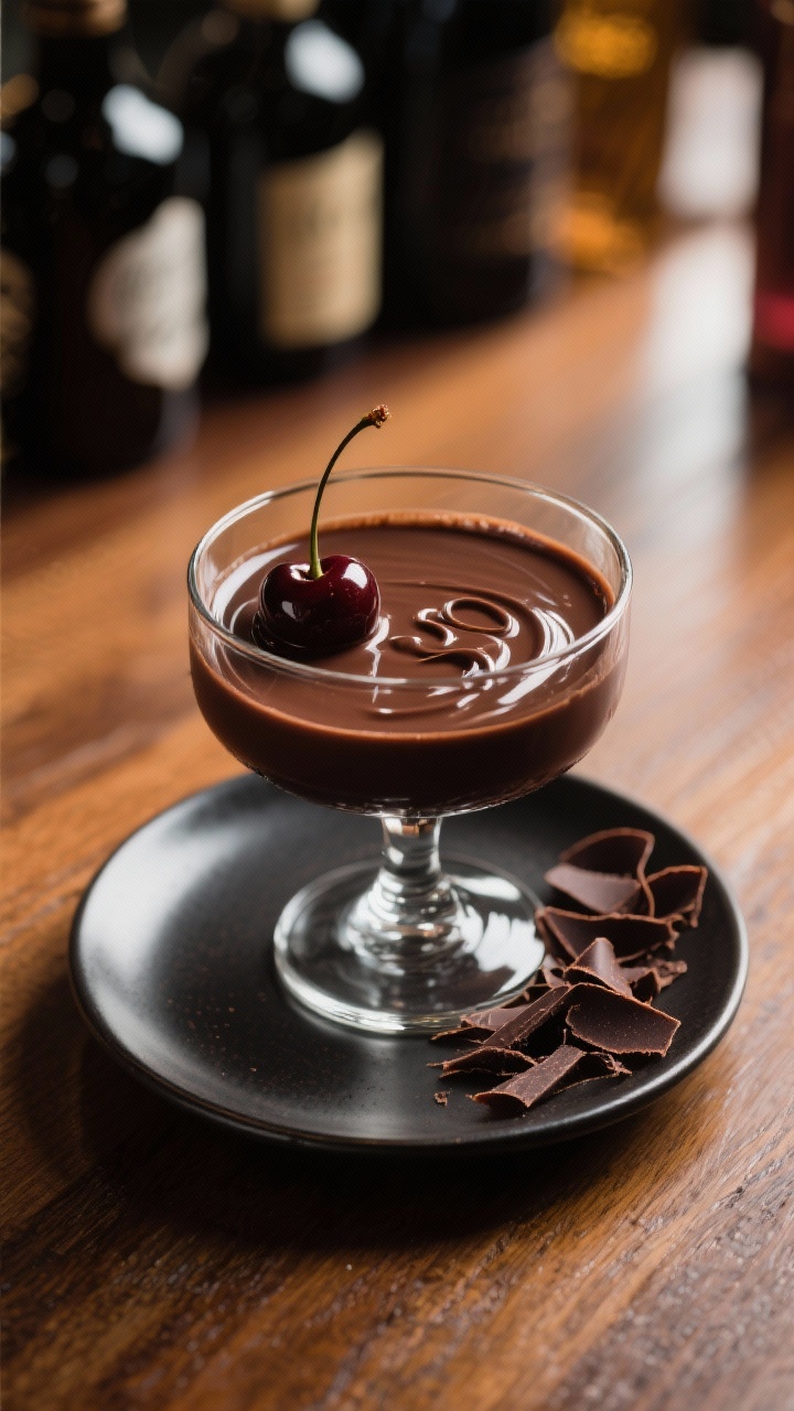 Final dish beauty: Glamour close-up of the dessert-style cocktail served without cream for a glossy,