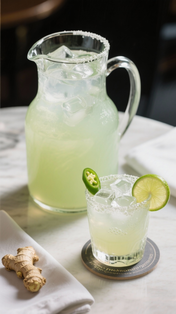 Final dish presentation: Beautifully plated “pitcher batch” scene for entertaining—sleek glass