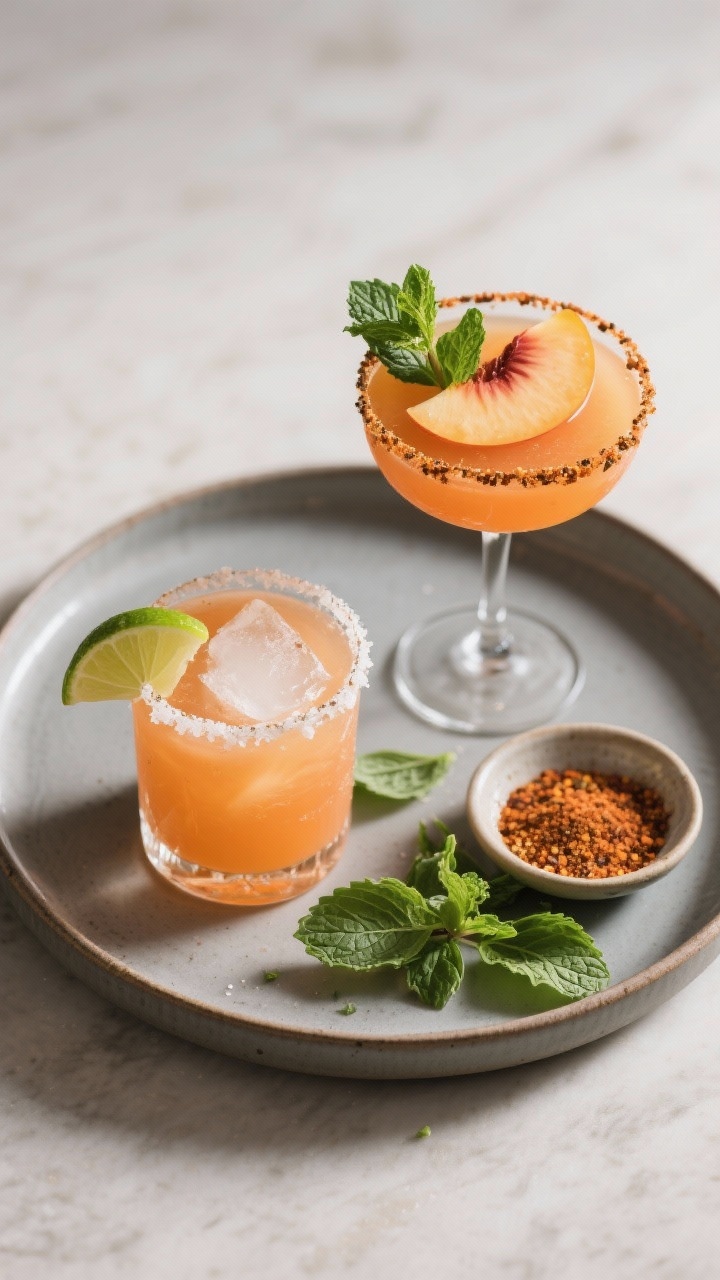 Final dish presentation: Restaurant-quality plated cocktail duo—one classic on the rocks with kosh