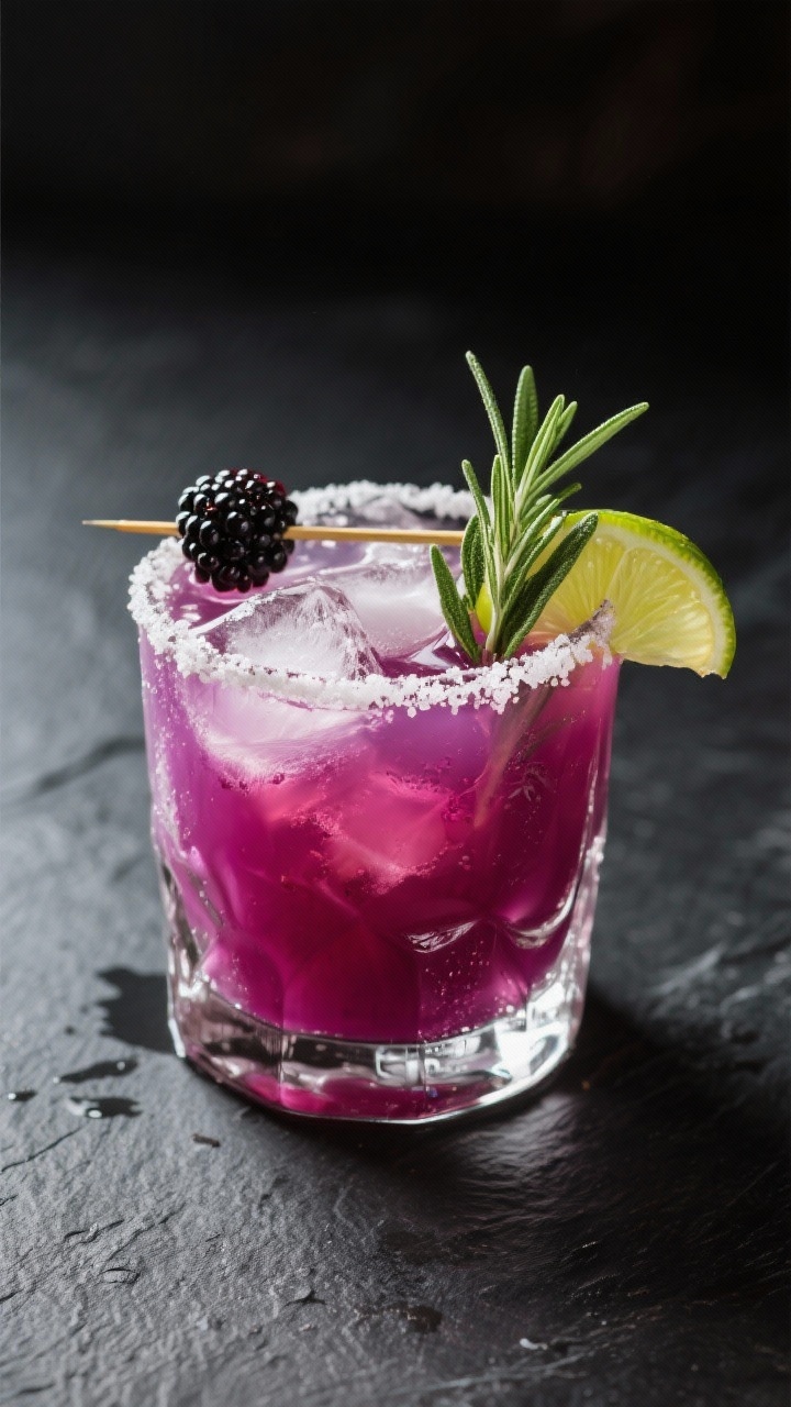 Final dish presentation: Restaurant-quality rocks glass filled with crystal-clear fresh ice, Blackbe