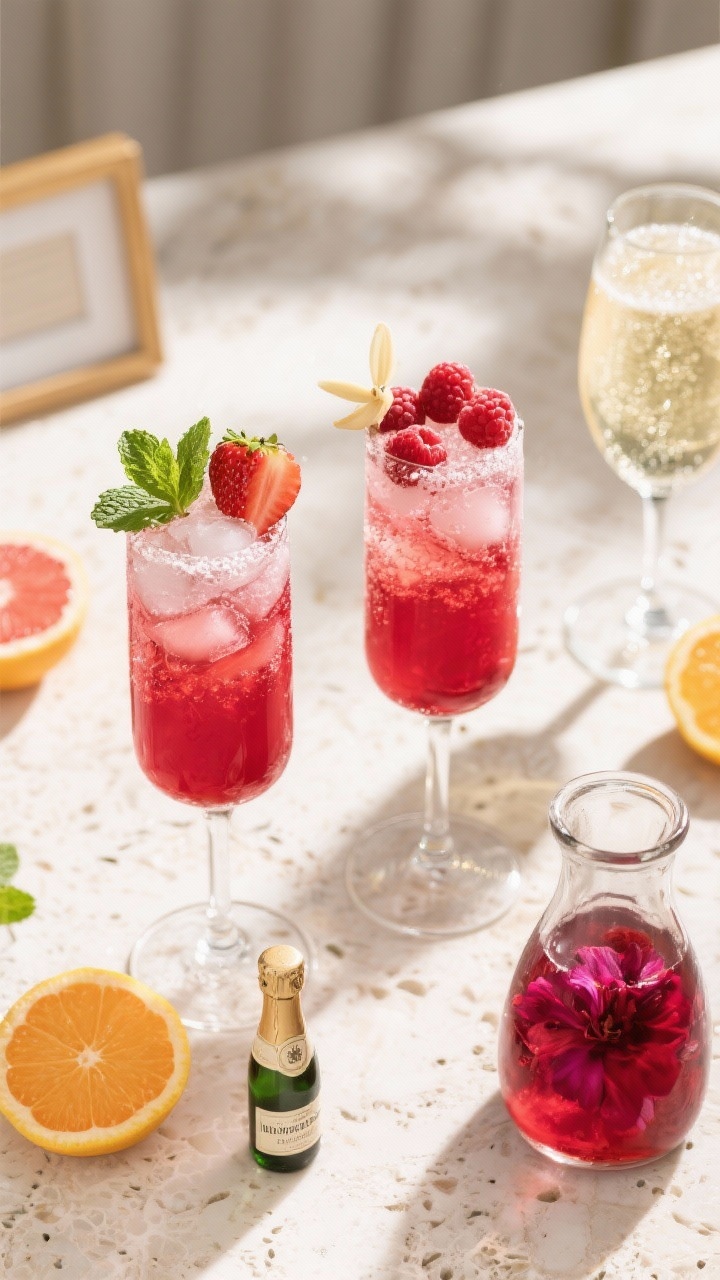 Final presentation for entertaining: Overhead, party-ready scene featuring two tall glasses of the S