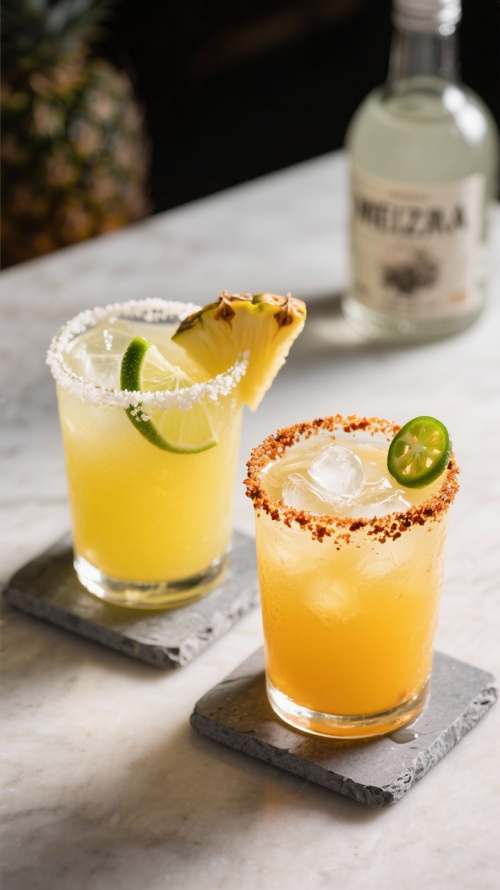 Final presentation: Restaurant-quality plated cocktail scene featuring two Margaritas—one classic 