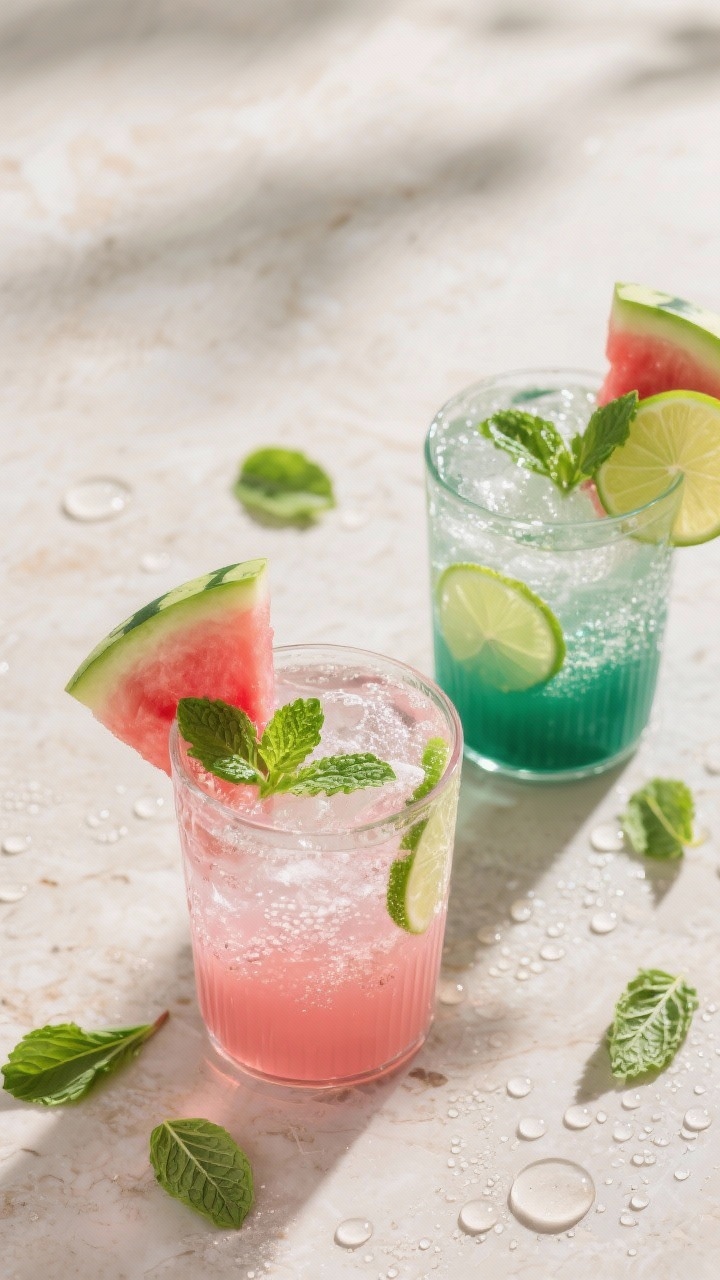 Tasty top view: Overhead shot of two finished spa coolers on a light stone surface, one topped with 