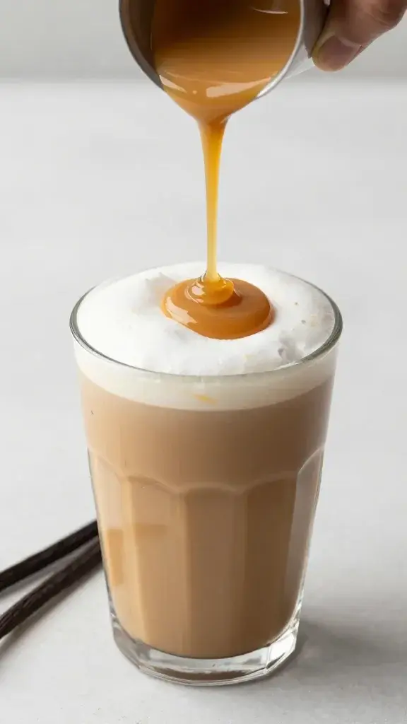 **Vanilla bean paste drizzling into cold brew**