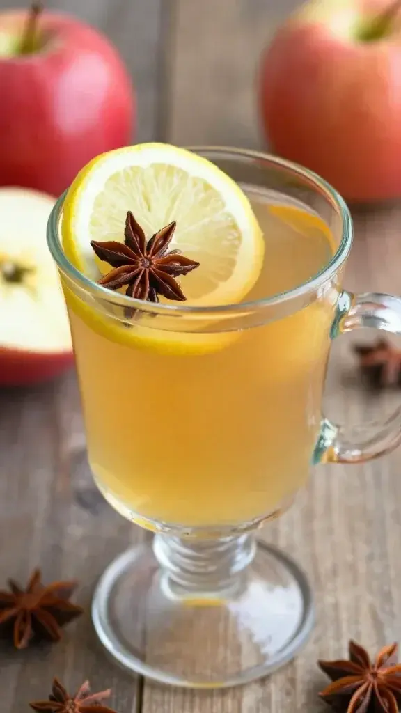 Apple cider hot toddy with lemon slice and star anise