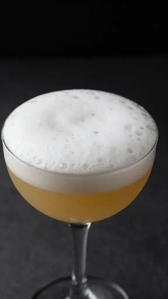 egg white foam peak on whiskey sour, studio lighting, close-up