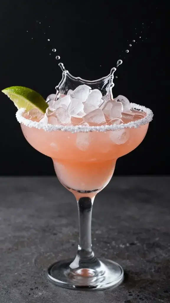 salted-rim coupe with guava margarita, crushed ice, splash motion