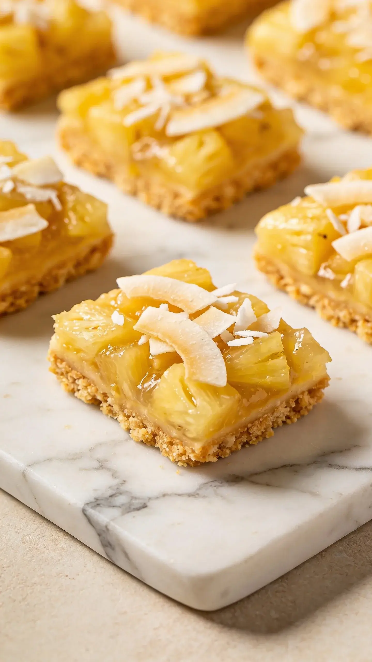 Pineapple coconut spring bars on white marble slab