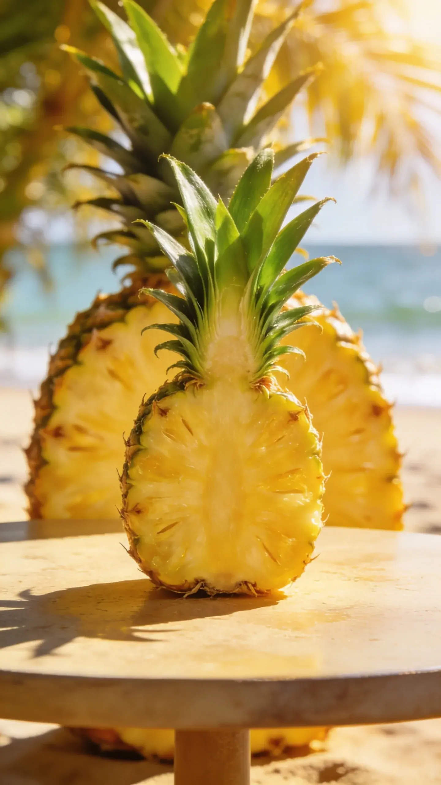 Bright beachy tabletop with pineapple slice backdrop