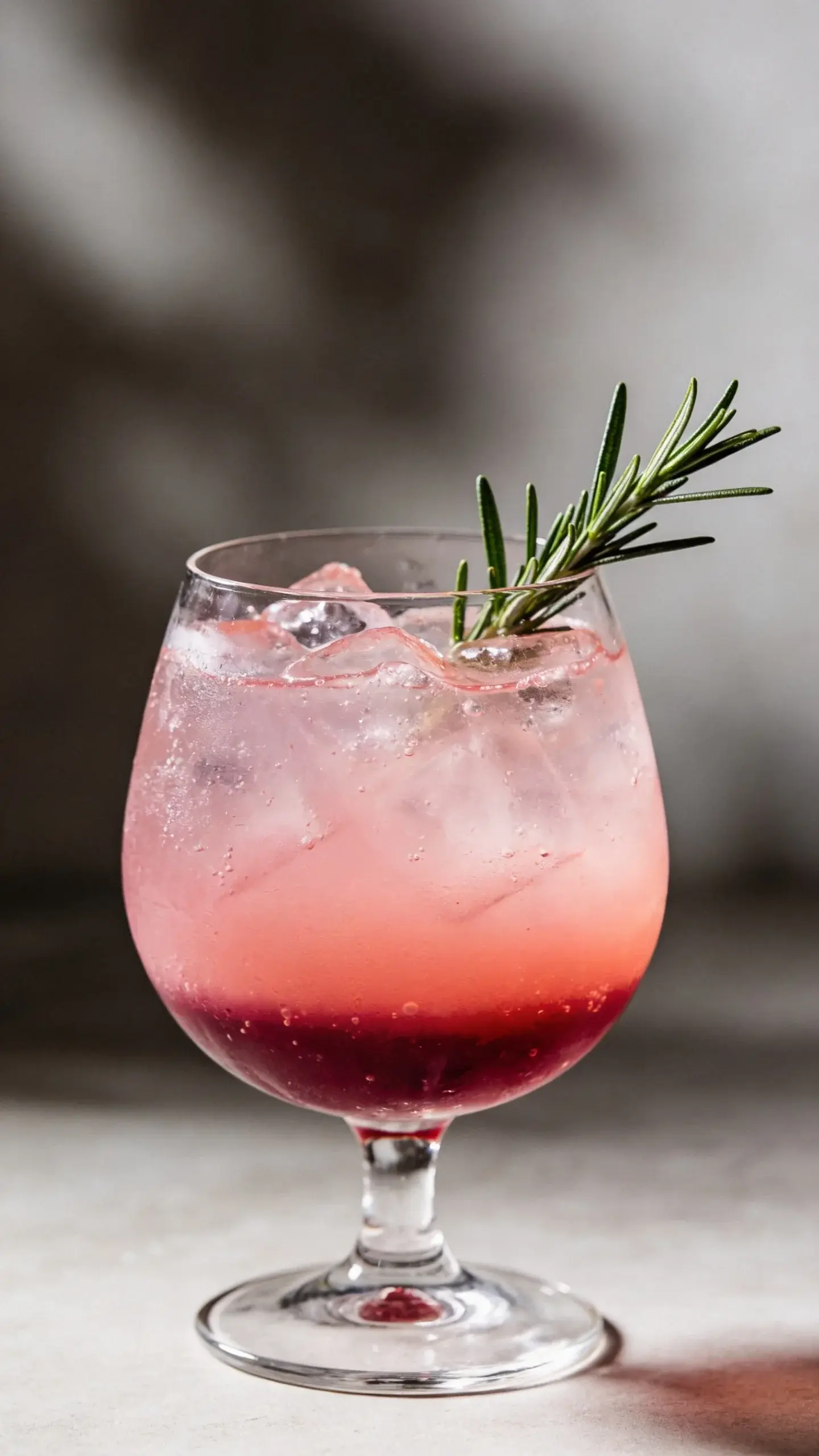 Pink and ruby grapefruit mocktail with rosemary sprig, studio shot