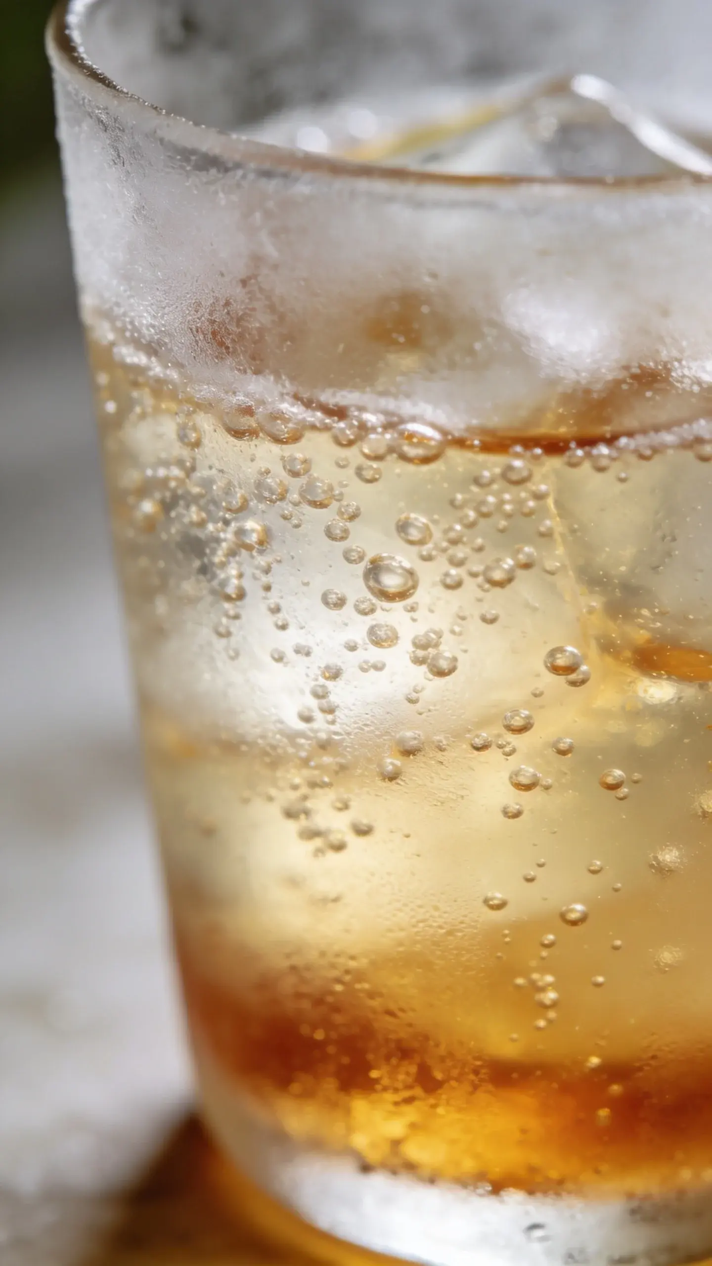 Frosted glass with bubbly Apple Ginger Sparkling Cooler close-up