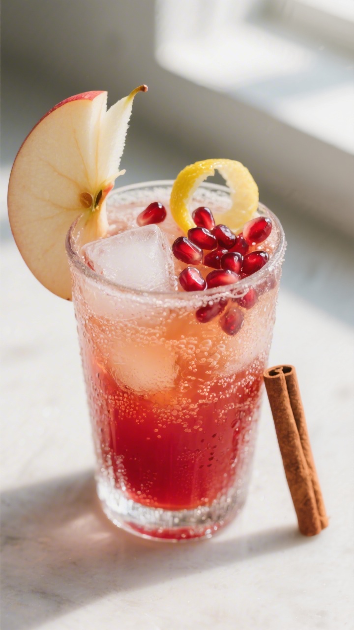 Close-up detail: Frosted highball glass just pulled from the freezer with the finished Pomegranate A