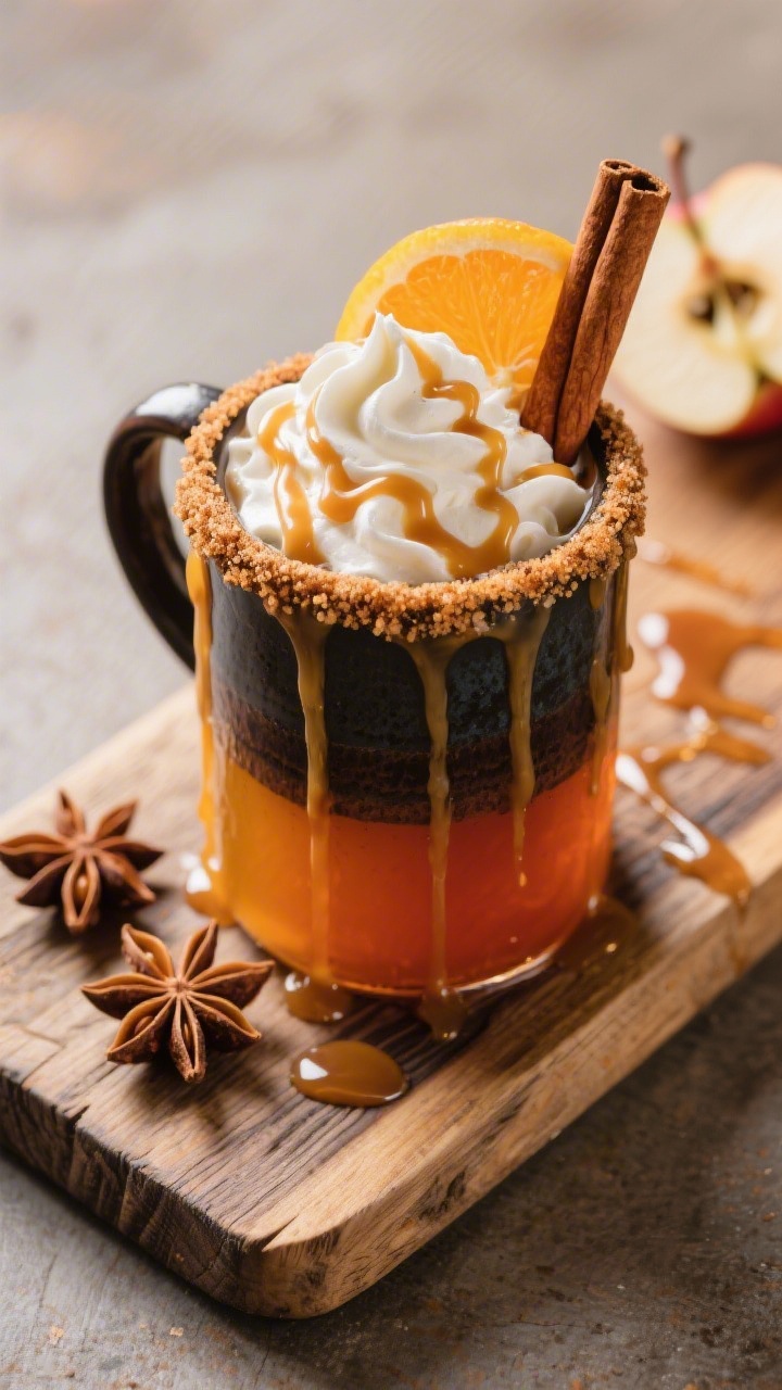 Final dish presentation: Restaurant-quality, top-down hero image of the finished Fireball Apple Cide