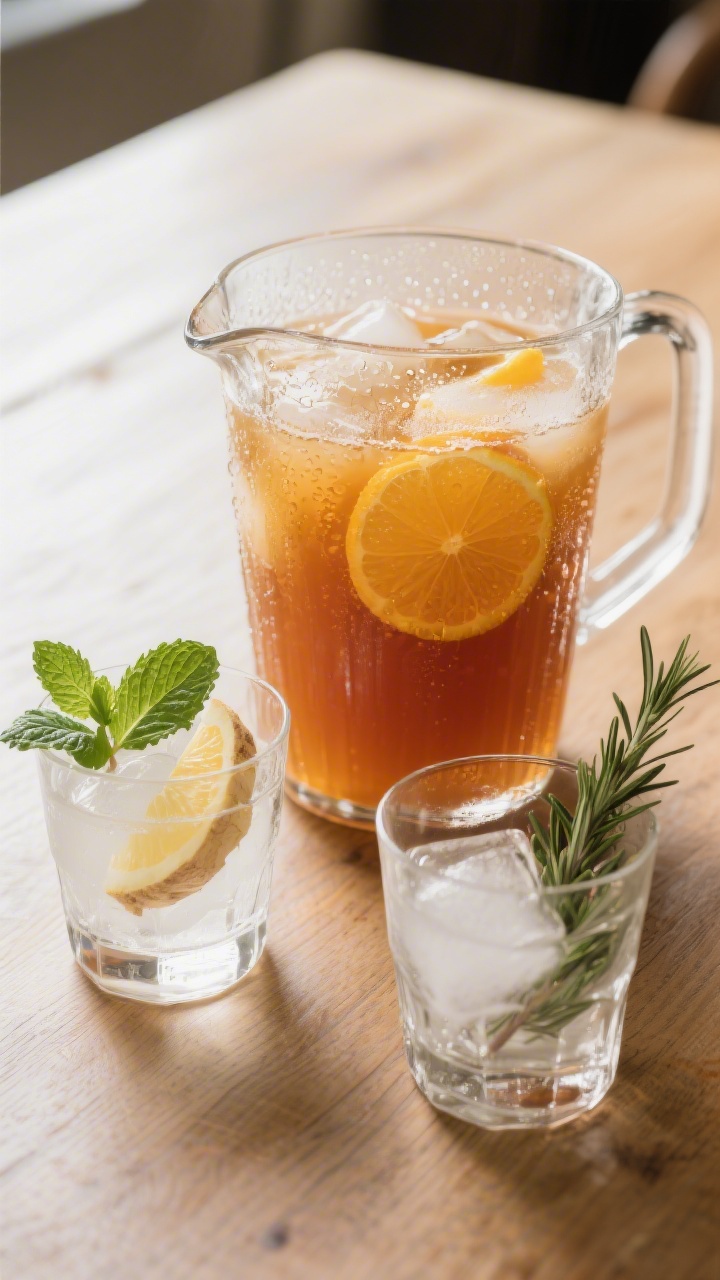 Final presentation beauty shot at 45 degrees of a party-ready batched version: a frosty glass pitche