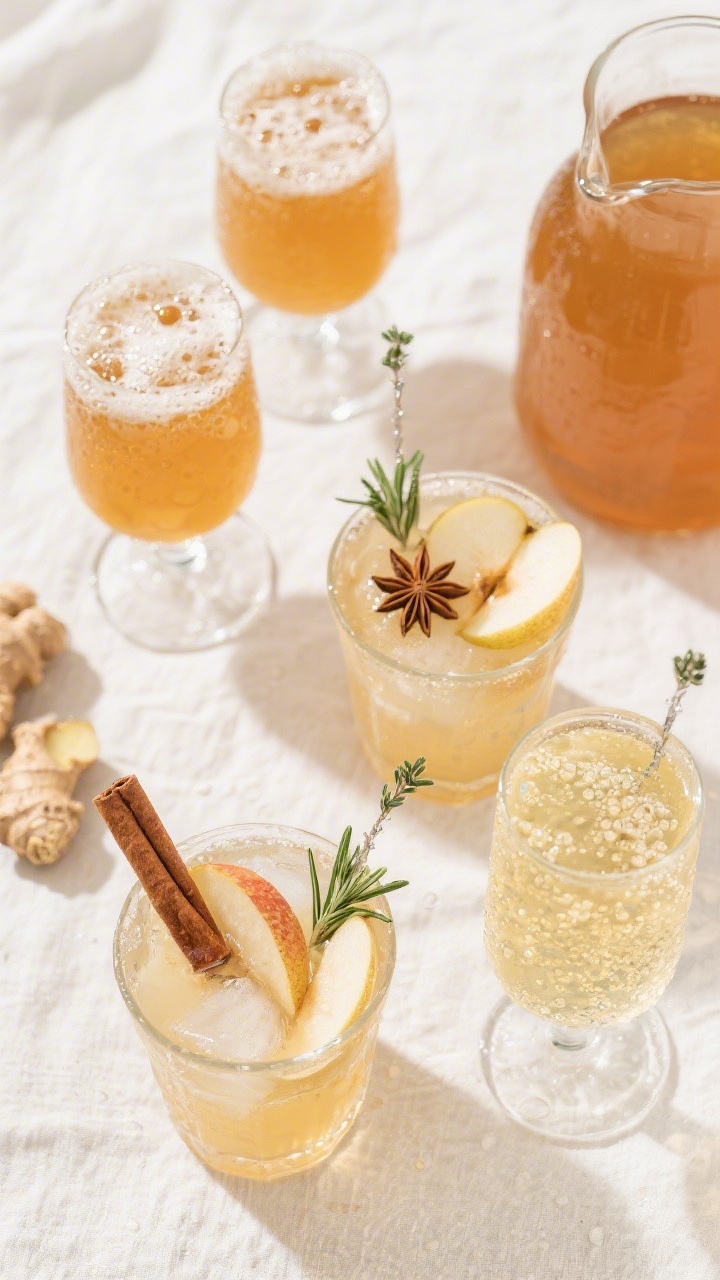 Tasty top view: Overhead shot of a small party setup featuring the finished Pear Apple Cider Sparkle