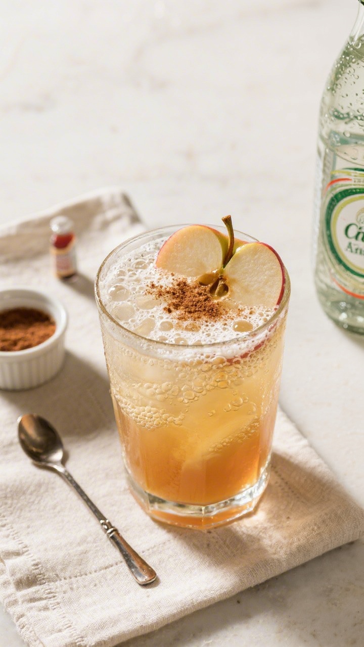 Tasty top view: Overhead shot of the cocktail just after topping with bubbles in a highball glass, s
