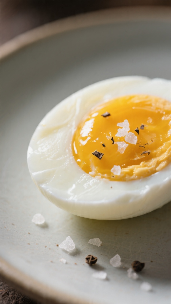 Close-up detail — perfectly cooked interior: Close-up of a halved hard-boiled egg showing a tender