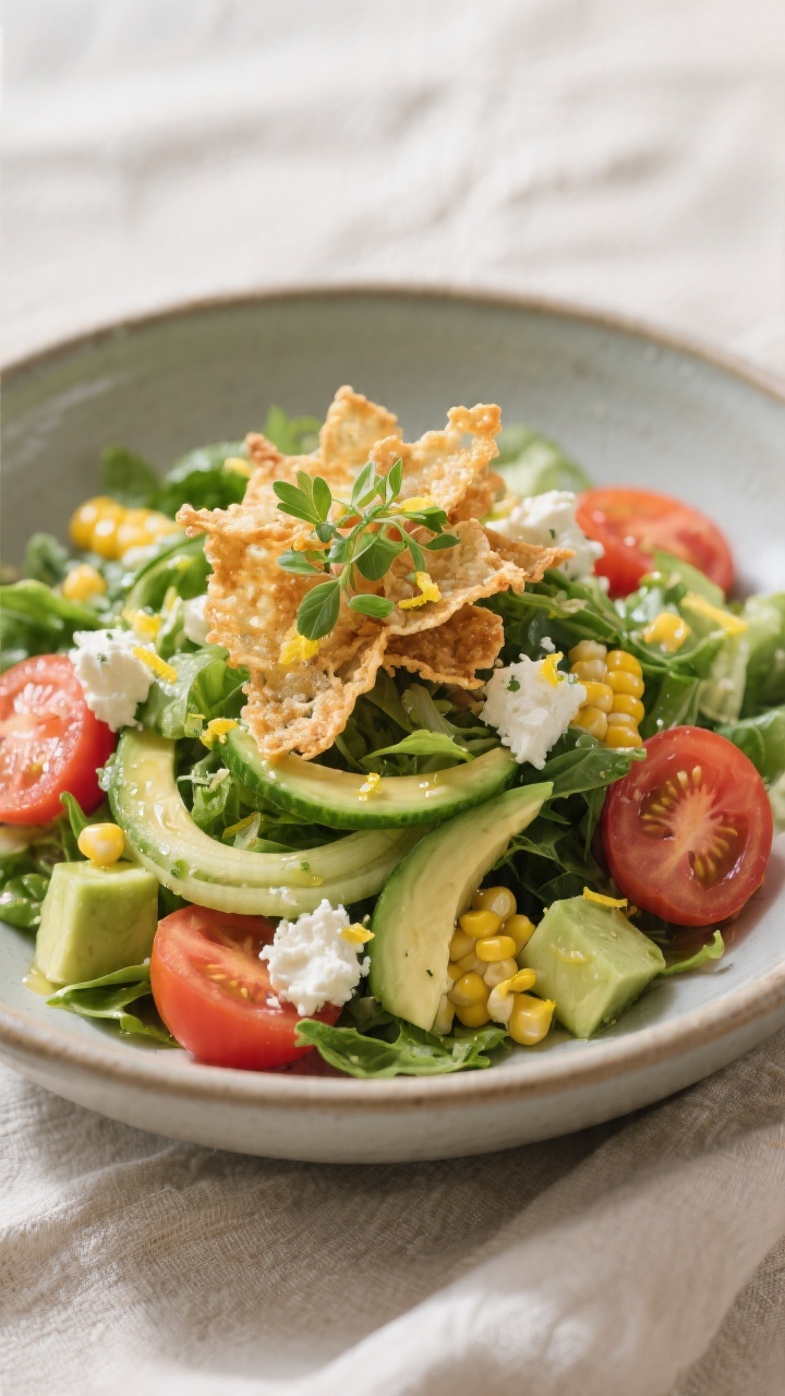 Final dish presentation: Restaurant-quality plated “Crispers Summer Salad”—a generous bowl lay