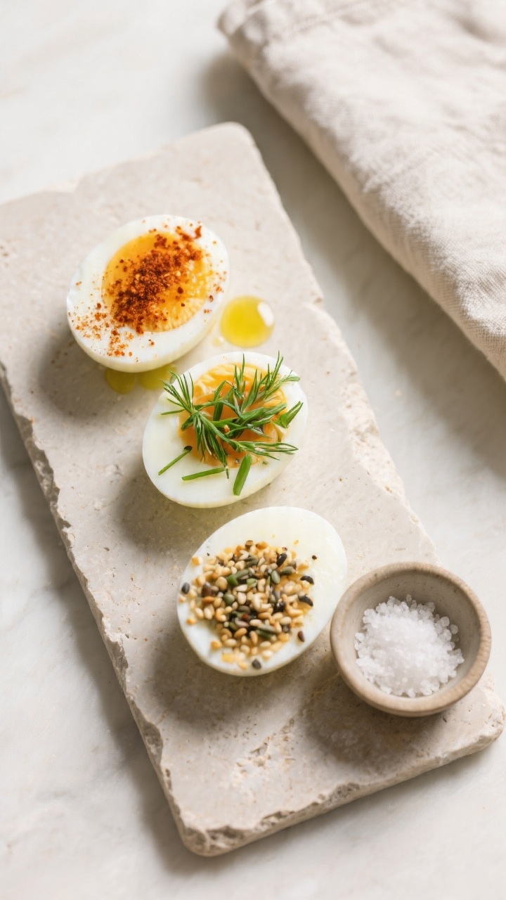 Tasty top view — variation trio on a board: Overhead shot of a small assortment of seasoned hard-b