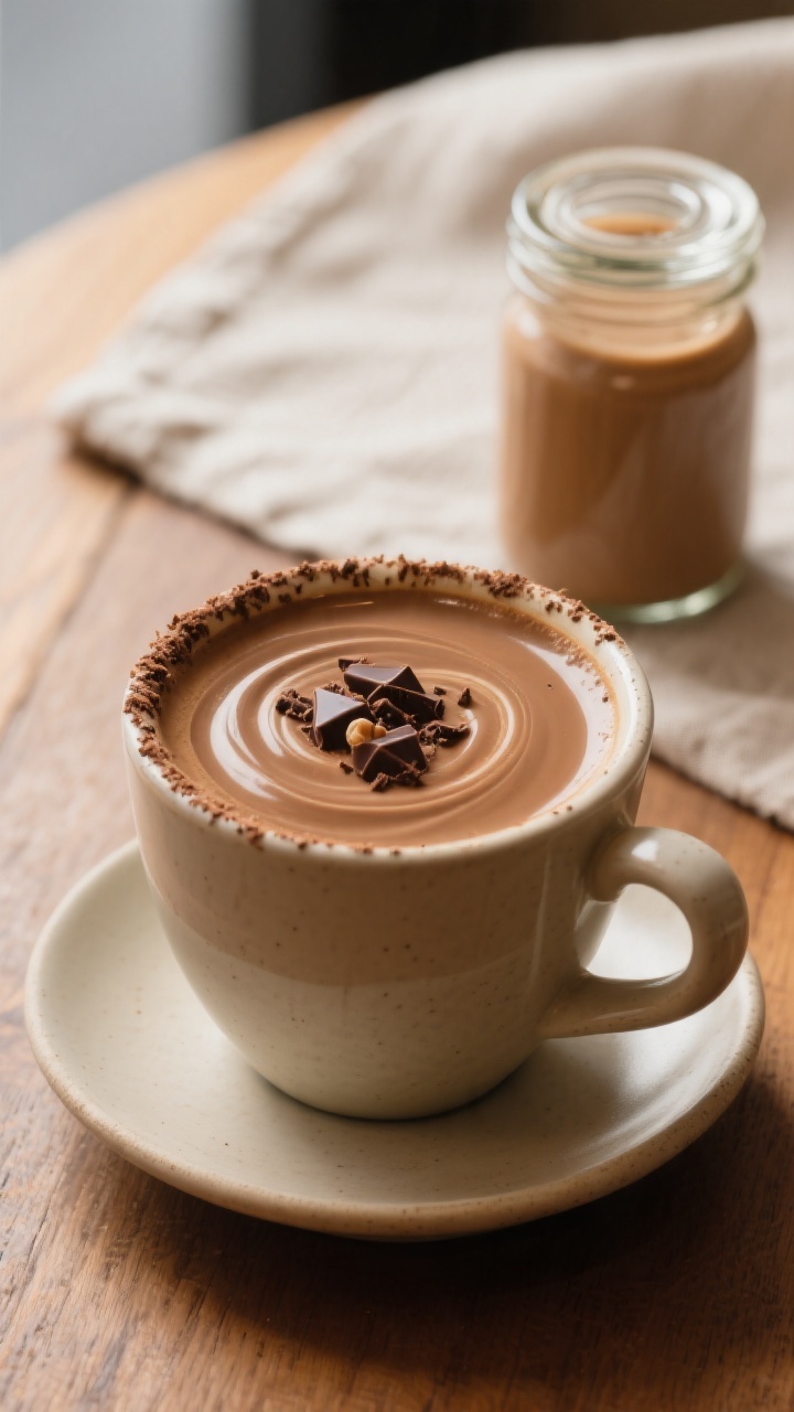 Final dish presentation: A cozy café-style mug of hot coffee finished with 1–2 tablespoons of Cho