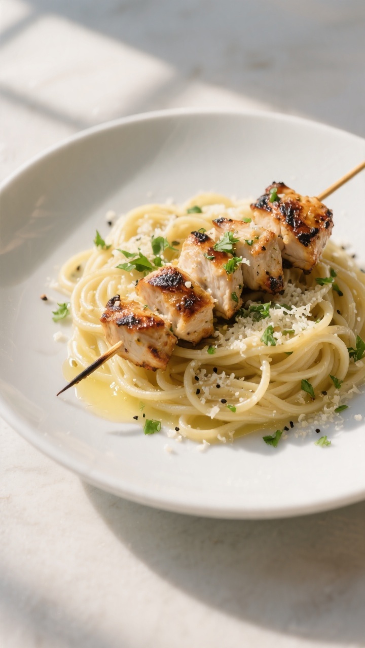 Final dish presentation: Restaurant-quality plate of Grilled Ranch Garlic Parmesan Chicken Skewers r