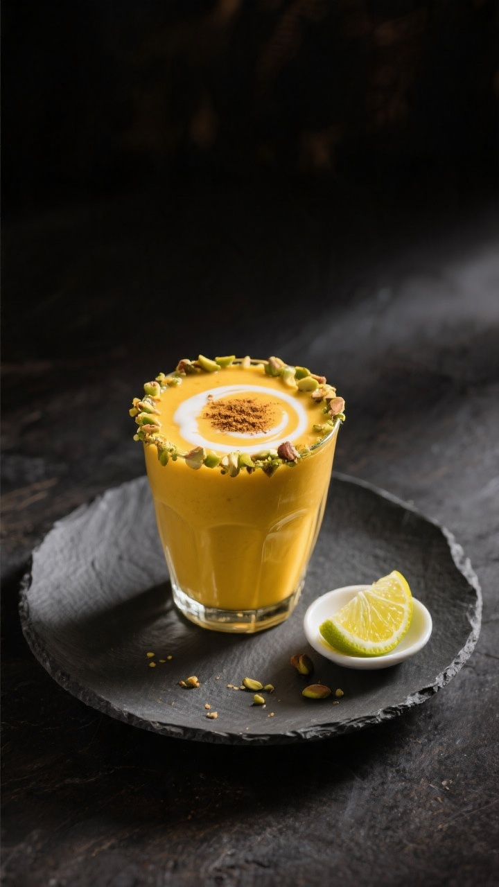 Final dish presentation: Restaurant-quality serve of a Mango Lassi–inspired variation in a stemles