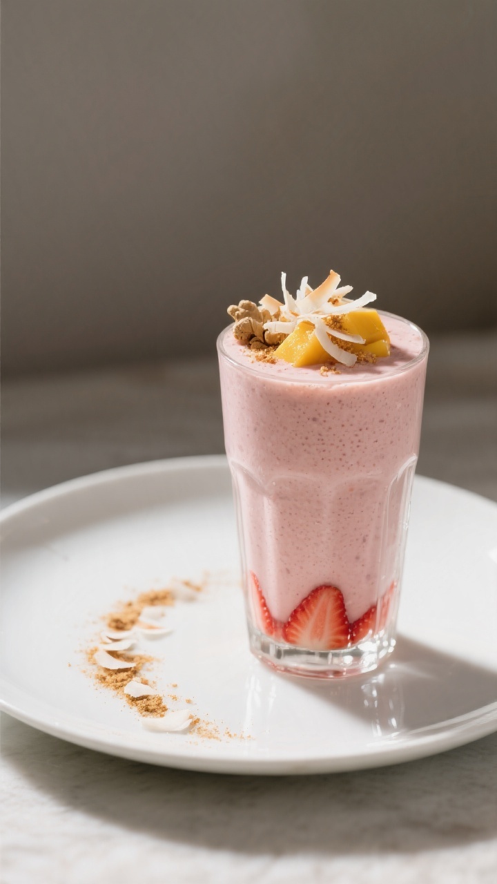 Final presentation: Restaurant-quality serving of the “tropical coconut version” strawberry–ma