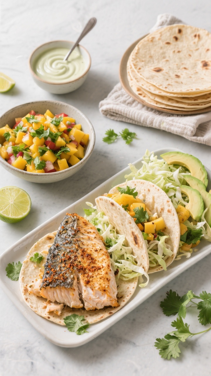 Overhead “taco night” spread: Top-down shot of an inviting build-your-own setup featuring a plat